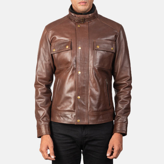 mens-brown-leather-field-jacket-with-chest-pockets-front