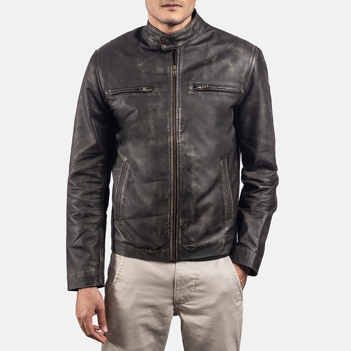 mens-dark-charcoal-distressed-leather-racer-jacket-front