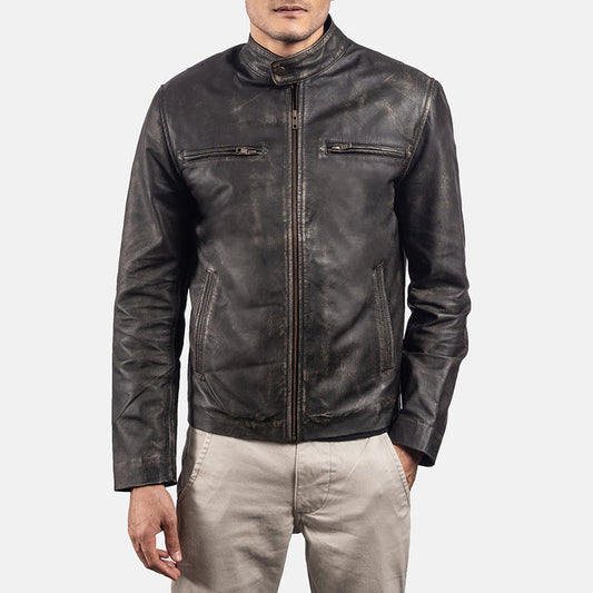 mens-dark-charcoal-distressed-leather-racer-jacket-front