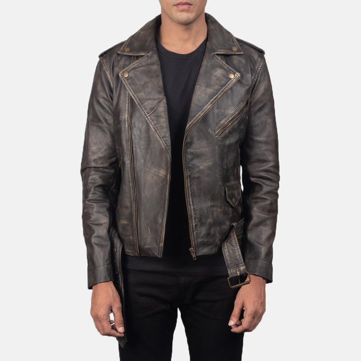 mens-distressed-antique-brown-leather-biker-jacket-front-zip