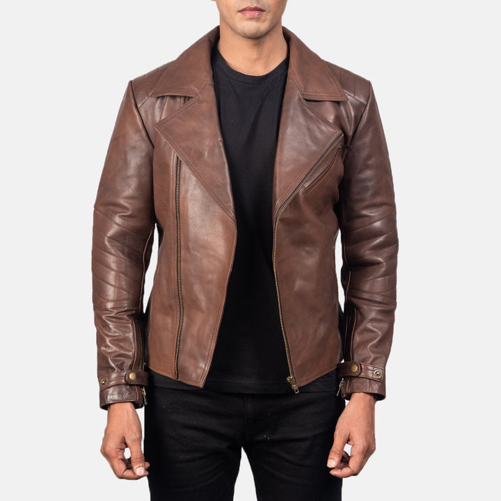 mens-charcoal-brown-distressed-leather-biker-jacket-front-zip