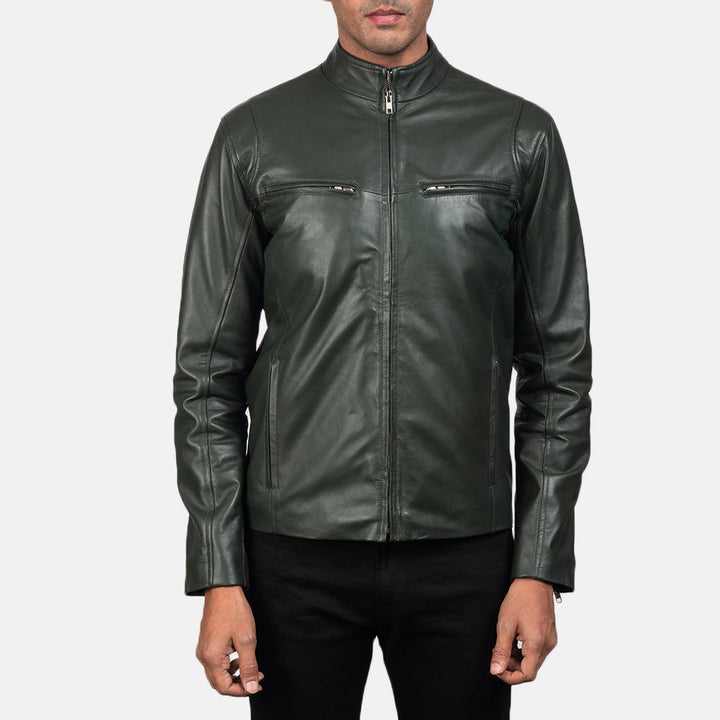 mens-forest-green-leather-racer-jacket-front-view
