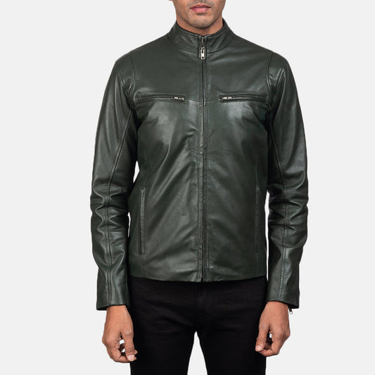 mens-forest-green-leather-racer-jacket-front-view
