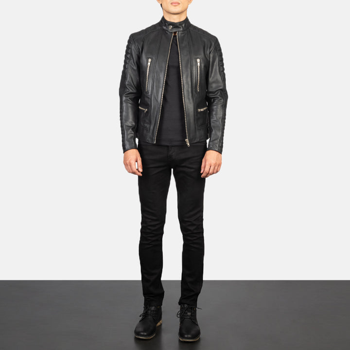 black-leather-jacket-with-shirt-collar-and-chest-zipper