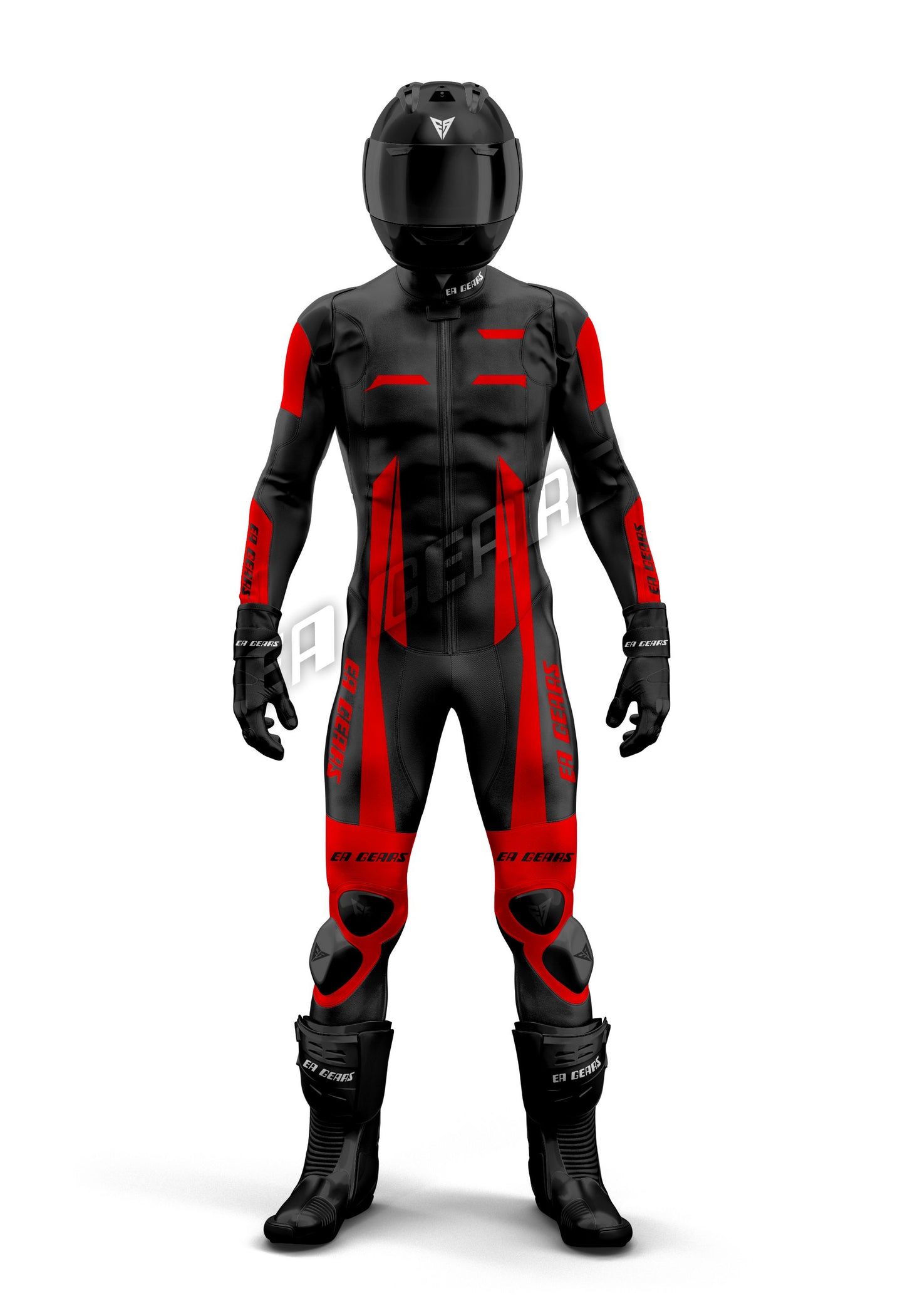Black and red EA Gears leather racing suit for men with CE armor, protective motorcycle track suit full body gear – EA Gears.