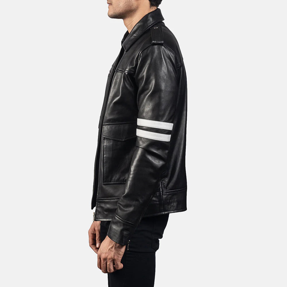 men-streetwear-fashion-black-leather-jacket-with-white-stripes