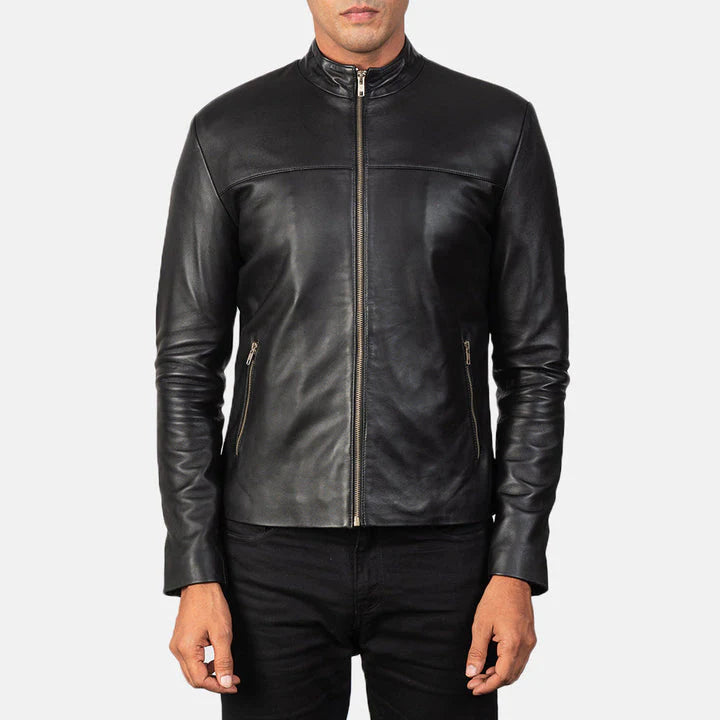 Men-black-leather-biker-jacket-front-view