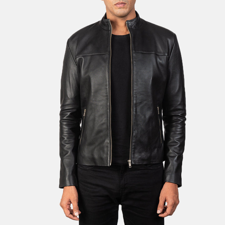Men-black-leather-biker-jacket-front-view-zip