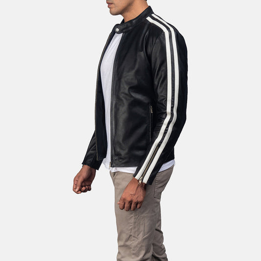 mens-black-leather-racing-jacket-white-stripes-side-view