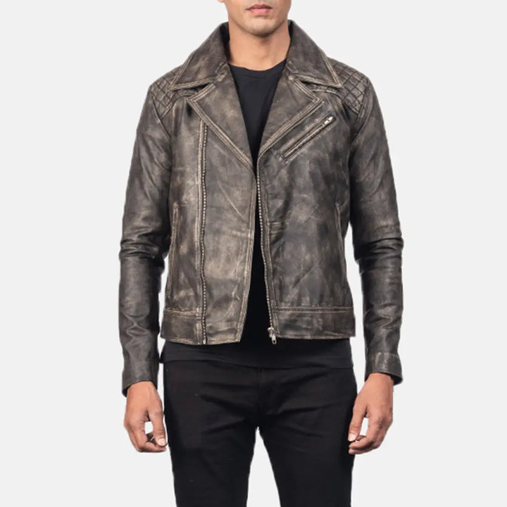 mens-vintage-distressed-brown-leather-biker-jacket-front-zip