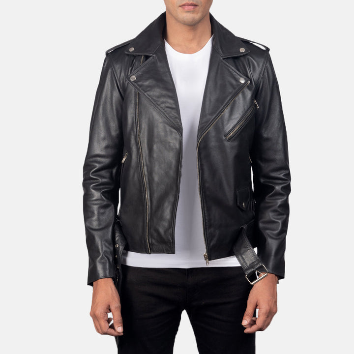 Mens-premium-black-leather-biker-jacket-front-view