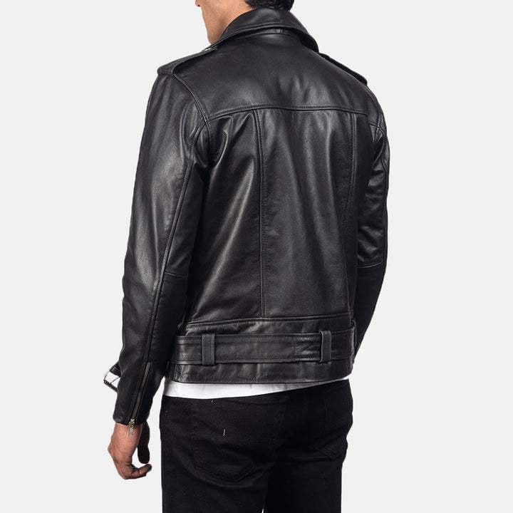 Back-view-of-durable-black-leather-biker-riding-jacket