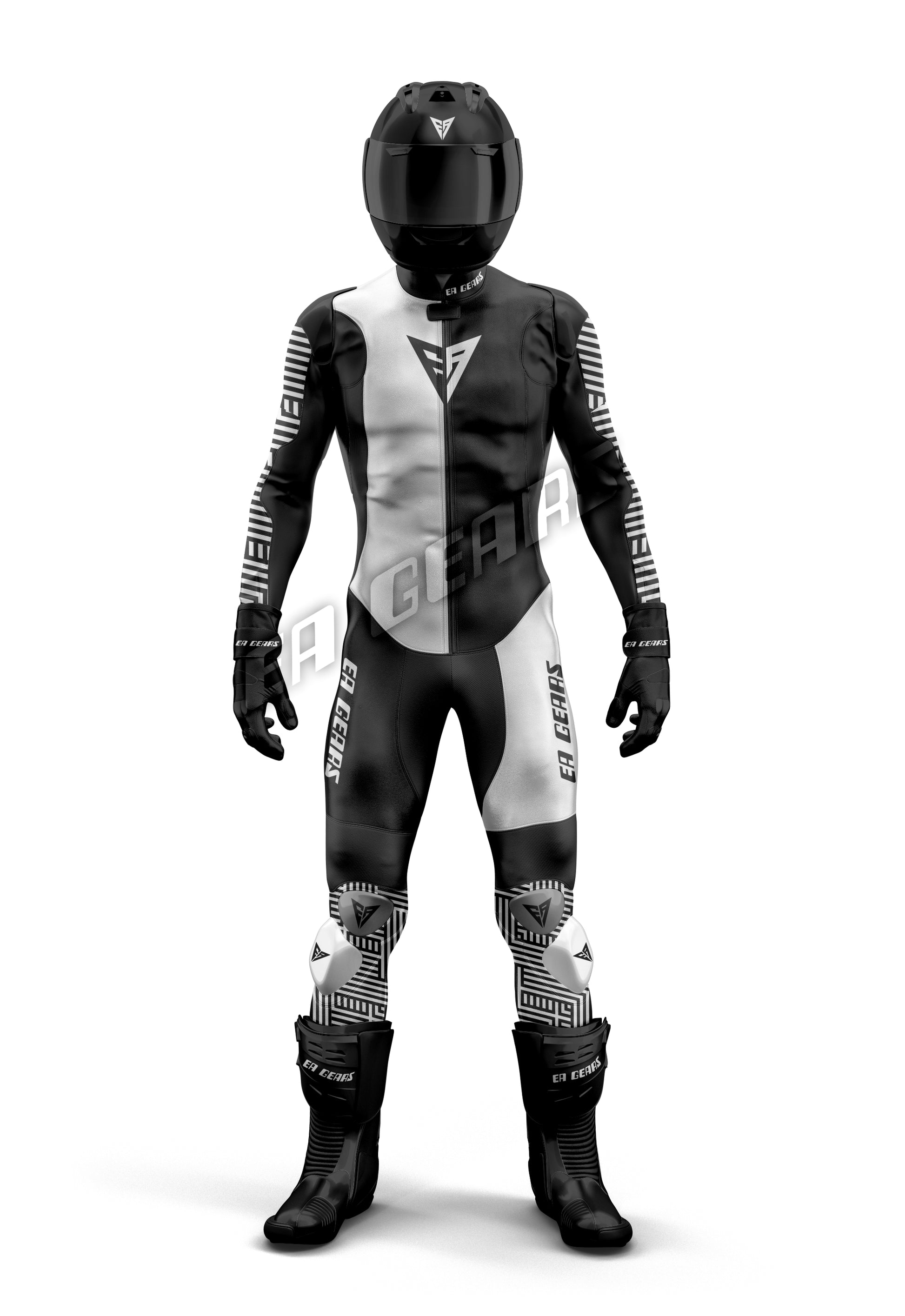 black white motorcycle leather racing suit