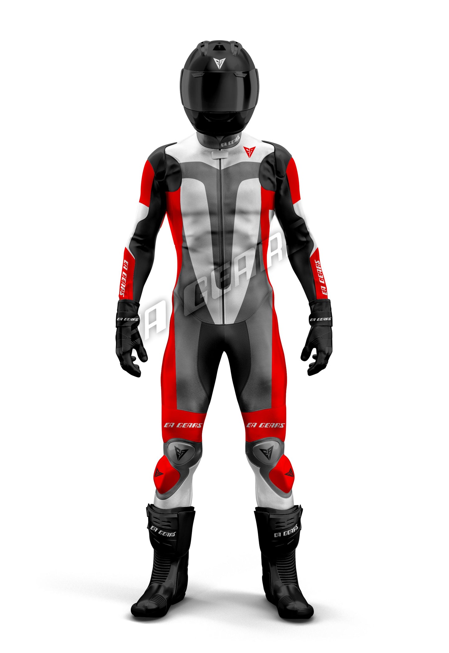 Sliver Red Black Motorcycle Racing Suit EA GEARS Full Leather High Visibility