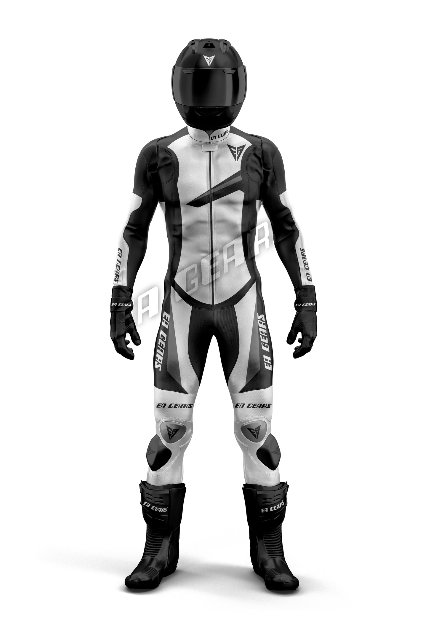 Black and white motorcycle racing leather suit with CE armor