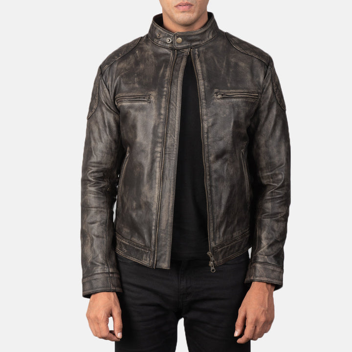 Noah-deep-mocha-brown-leather-biker-jacket-front-view-zip
