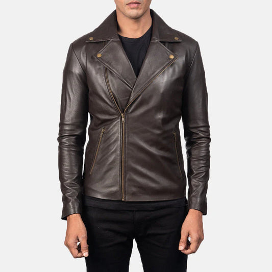 Noah-coffee-brown-leather-biker-jacket-front-view