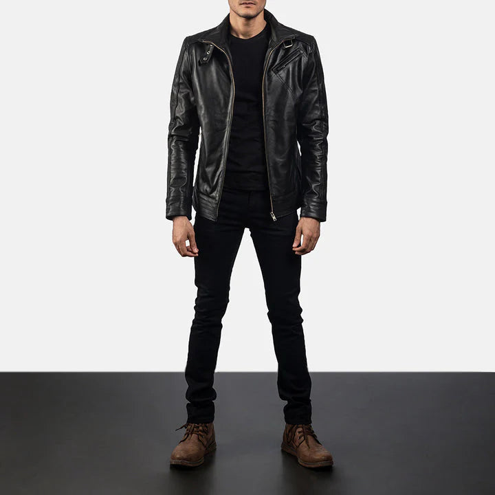Antique-brass-button-detailing-on-tan-Leather-jacket