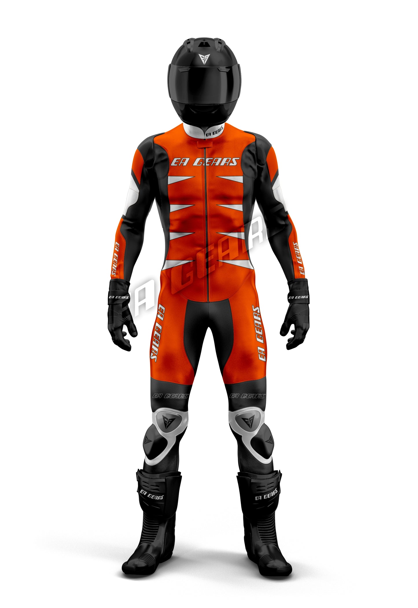 Orange leather biker racing suit full body