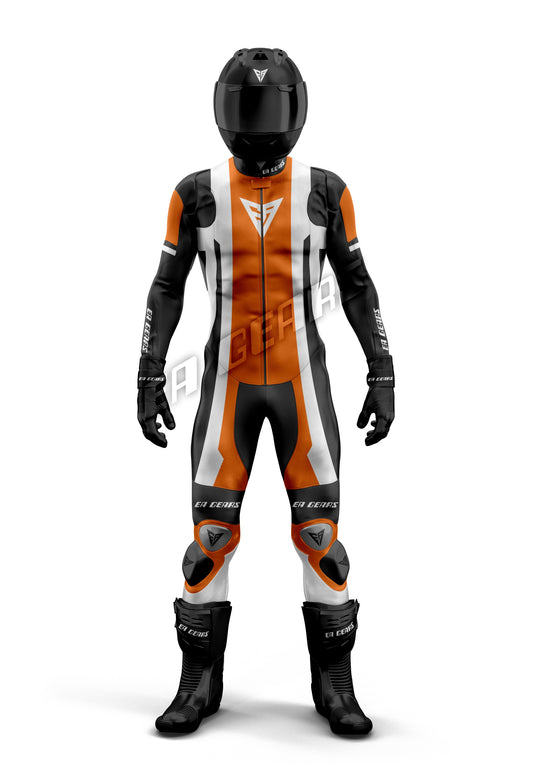 track racing leather suit orange black