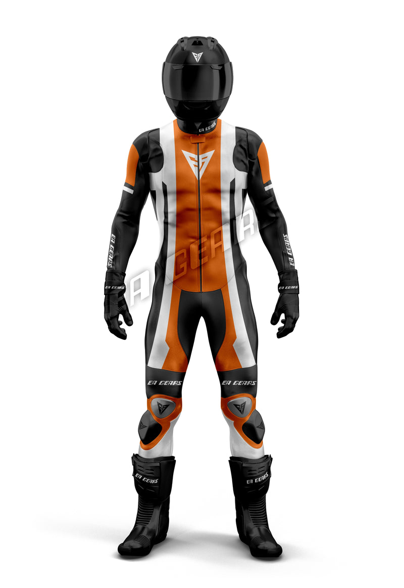 track racing leather suit orange black
