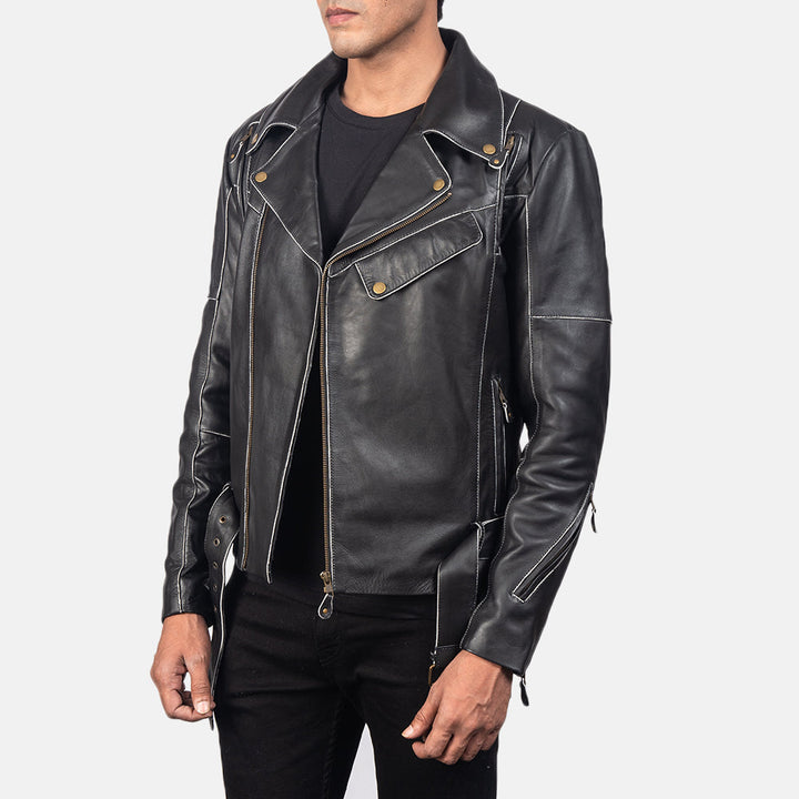 Mens-vintage-leather-motorcycle-jacket-with-waist-belt
