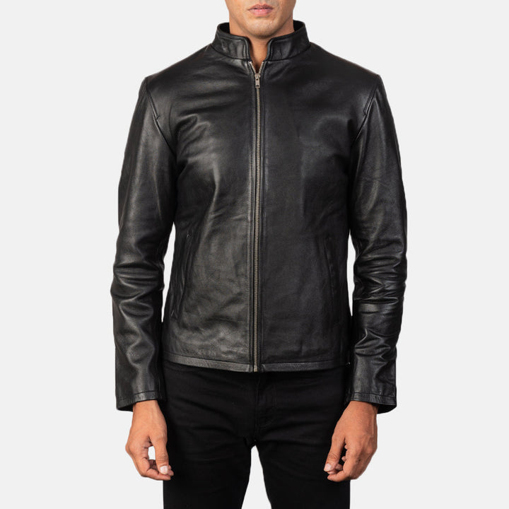 Phantom-black-hybrid-leather-biker-jacket-front-view