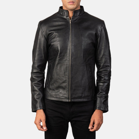 Phantom-black-hybrid-leather-biker-jacket-front-view