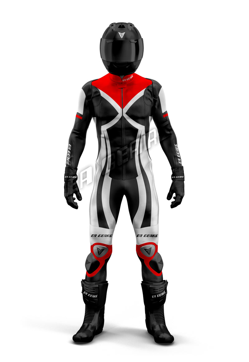 professional track racing leather suit red black white