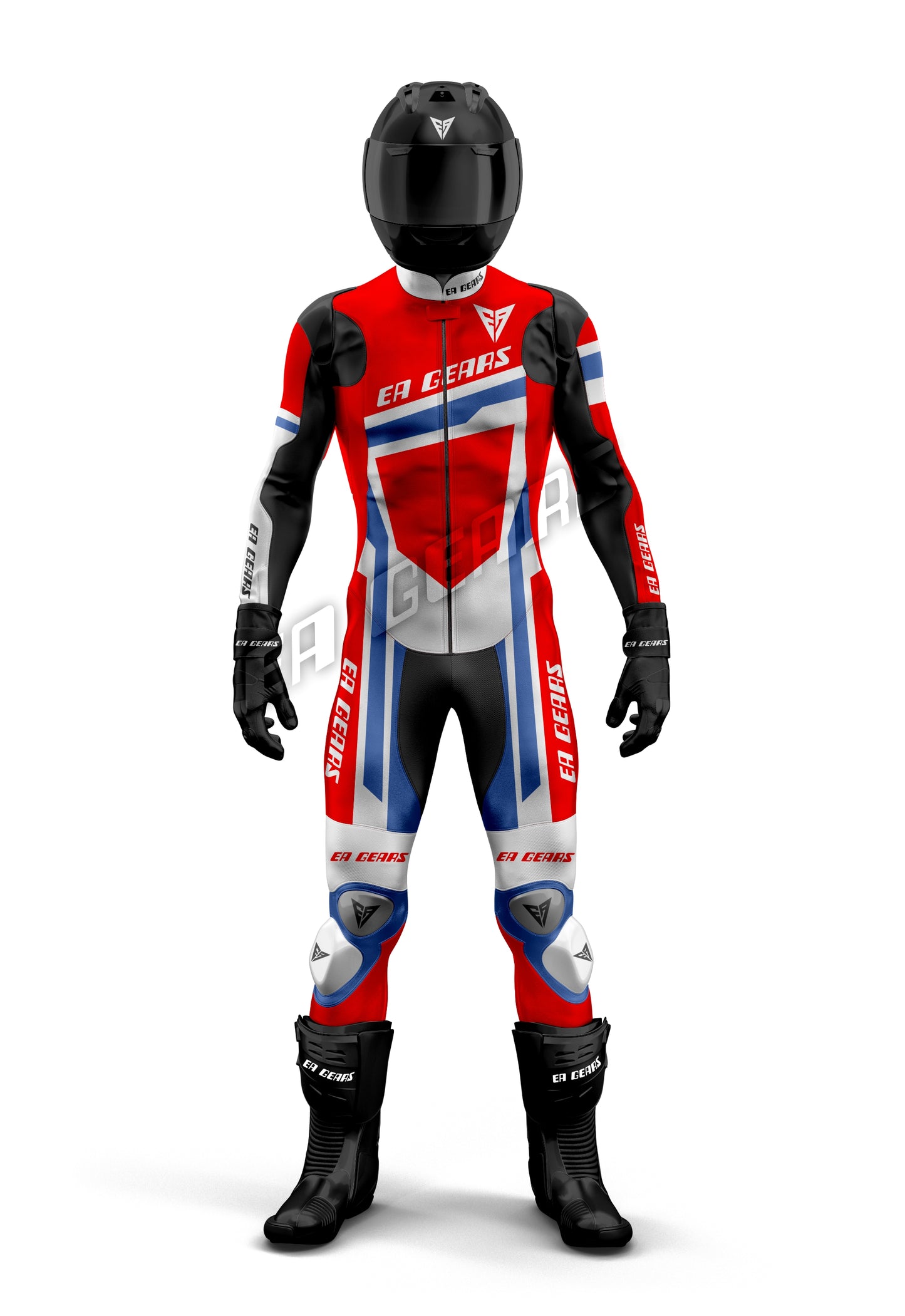 red white blue motorcycle leather racing suit
