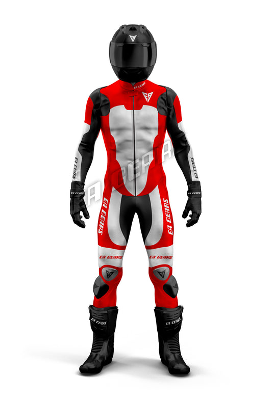 professional red white motorcycle track racing suit