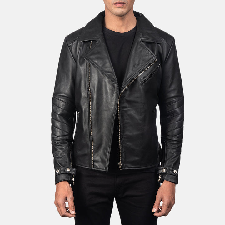 Mens-asymmetric-cross-zip-black-leather-motorcycle-jacket