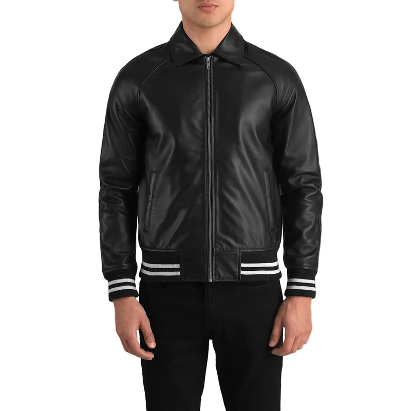 Walton Black Leather Varsity Jacket