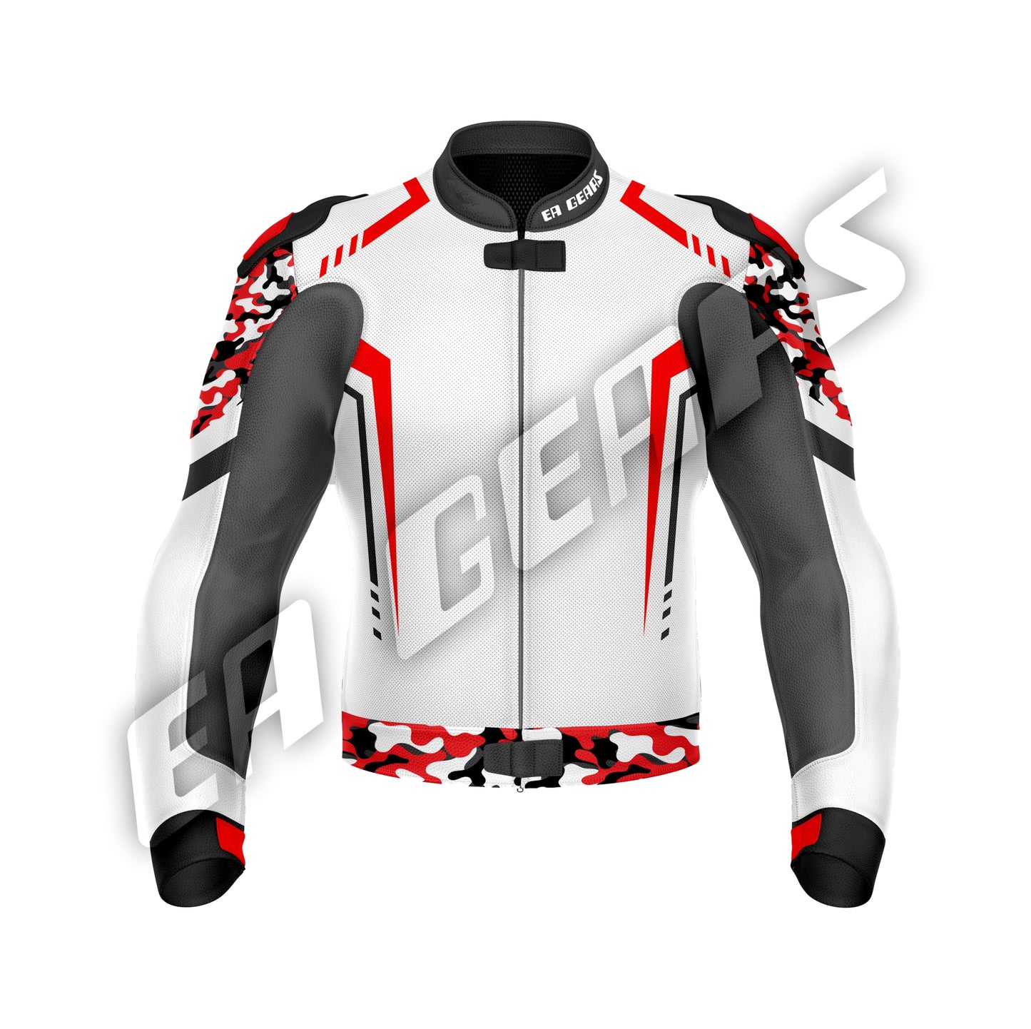 White and red biker jacket for street and track riding with protective padding