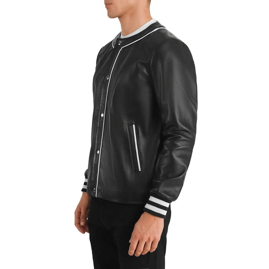 Willis Black Leather Varsity Jacket