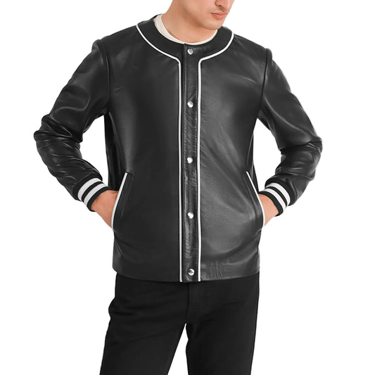 Willis Black Leather Varsity Jacket