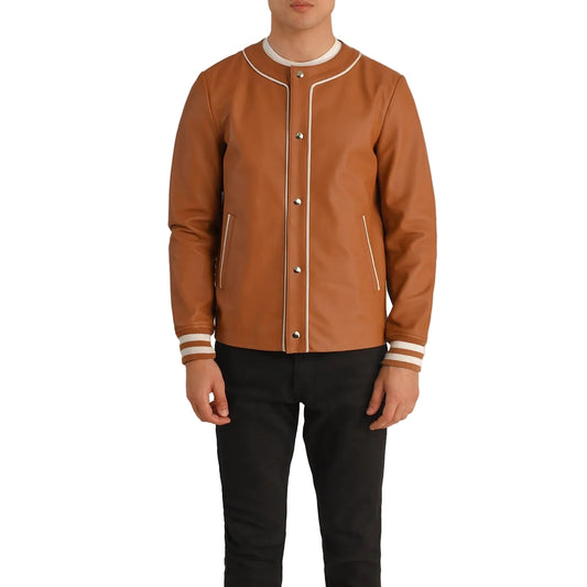 Willis Tan Brown Leather Varsity Jacket