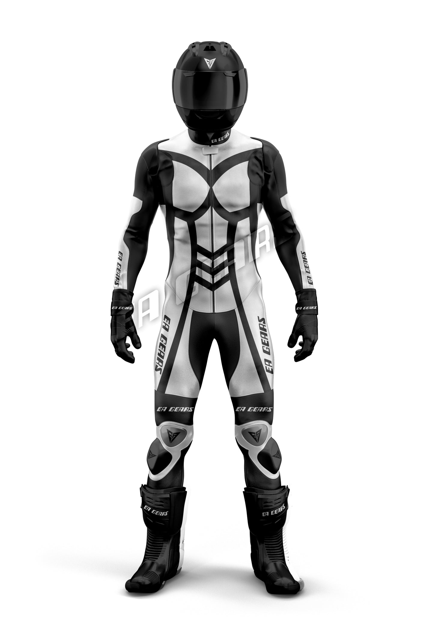 White and black leather motorcycle racing suit for men professional riding gear