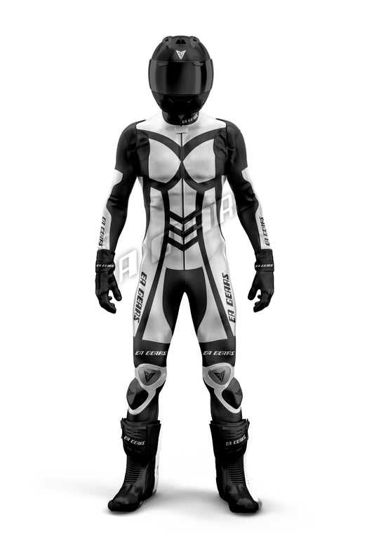 White and black leather motorcycle racing suit for men professional riding gear