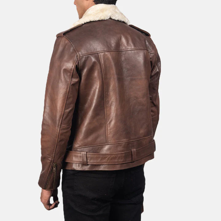back-profile-of-belted-brown-leather-biker-coat